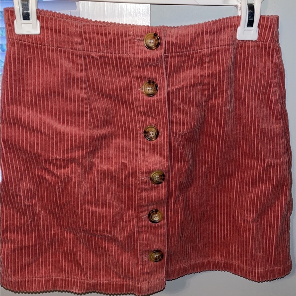 Dusty rose pink Corduroy button skirt.